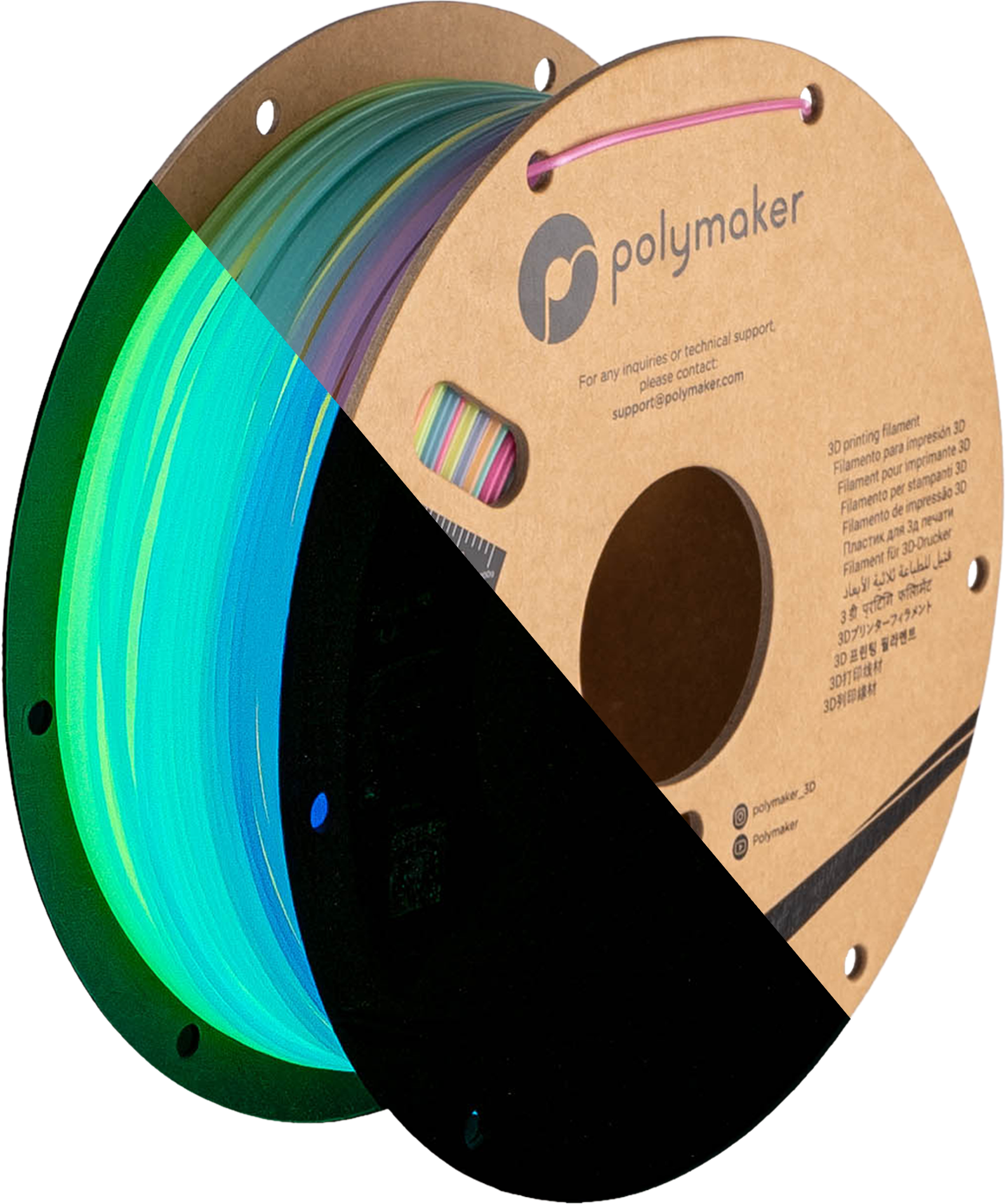 PLA filamenttekercs, világító szivárvány, Polymaker, 1,75 mm