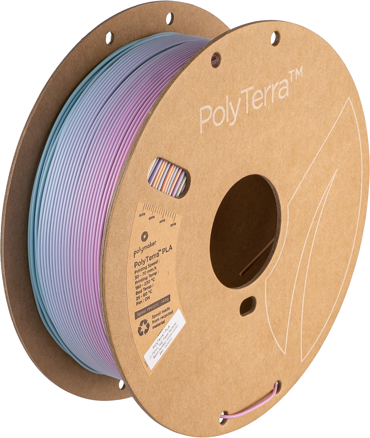 PLA filamenttekercs, matt pasztell szivárvány gradient, Polymaker, 1,75 mm