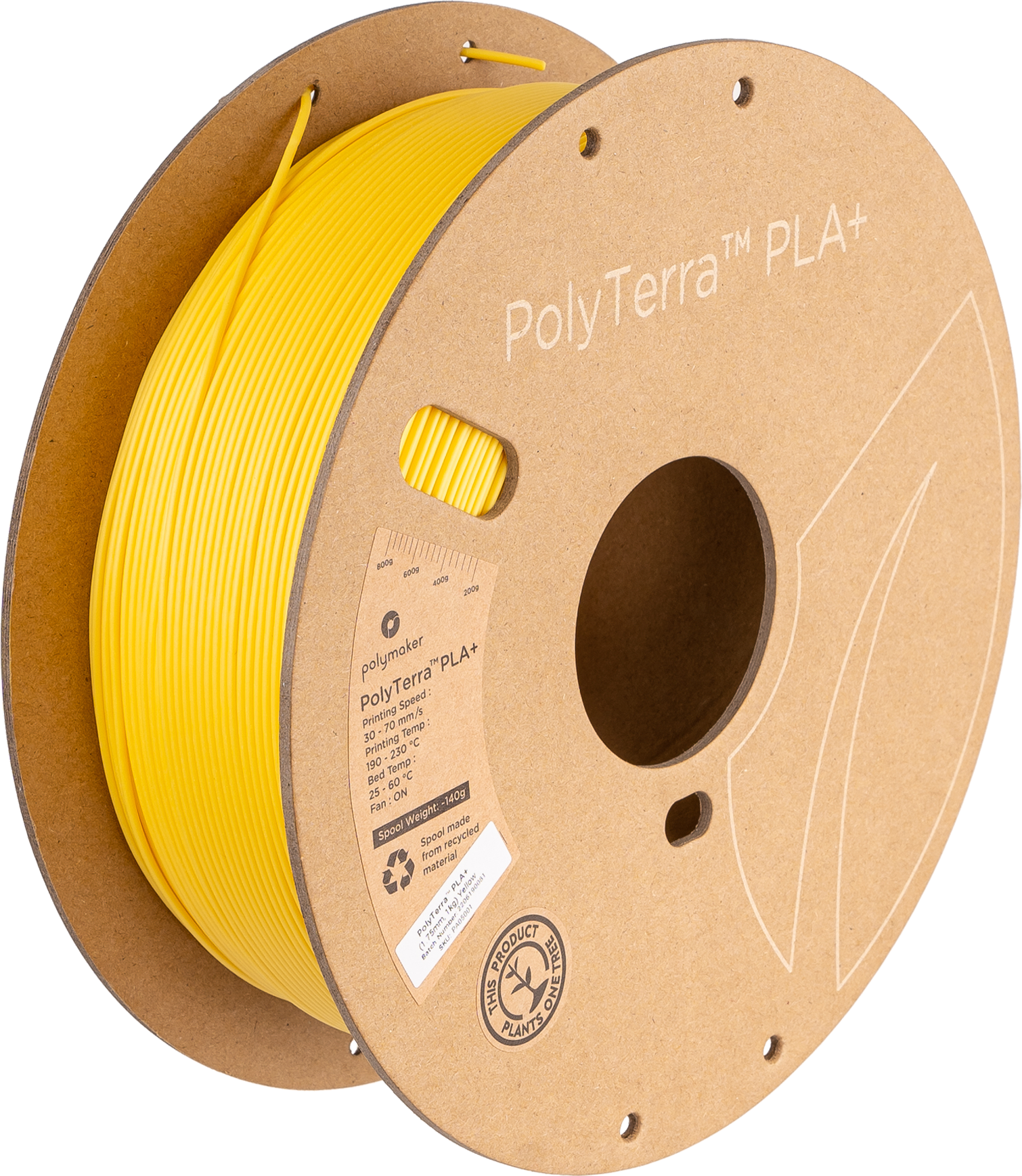 PLA+ filamenttekercs, szatén sárga, Polymaker, 1,75 mm