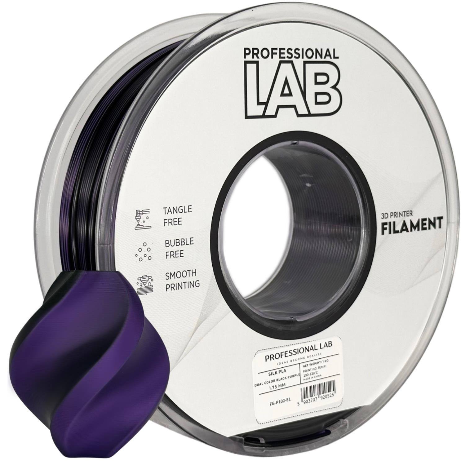 Silk PLA filamenttekercs, Dual Color fekete lila, Prof. Lab, 1,75 mm