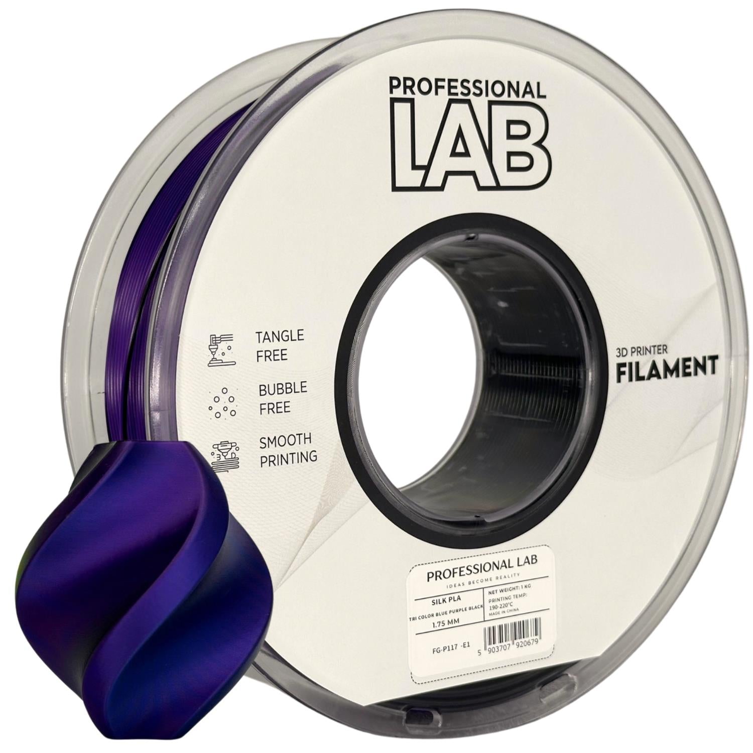 Silk PLA filamenttekercs, Tri Color kék lila fekete, Prof. Lab, 1,75 mm