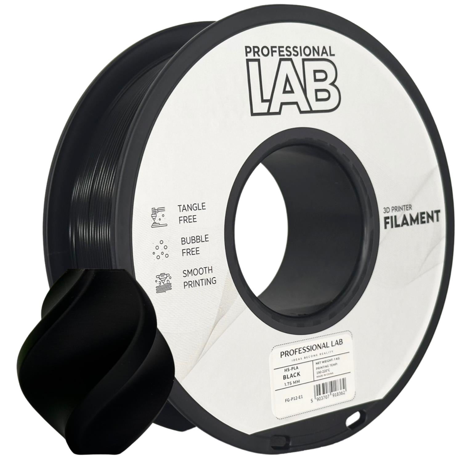 HS-PLA filamenttekercs, fekete, Prof. Lab, 1,75 mm
