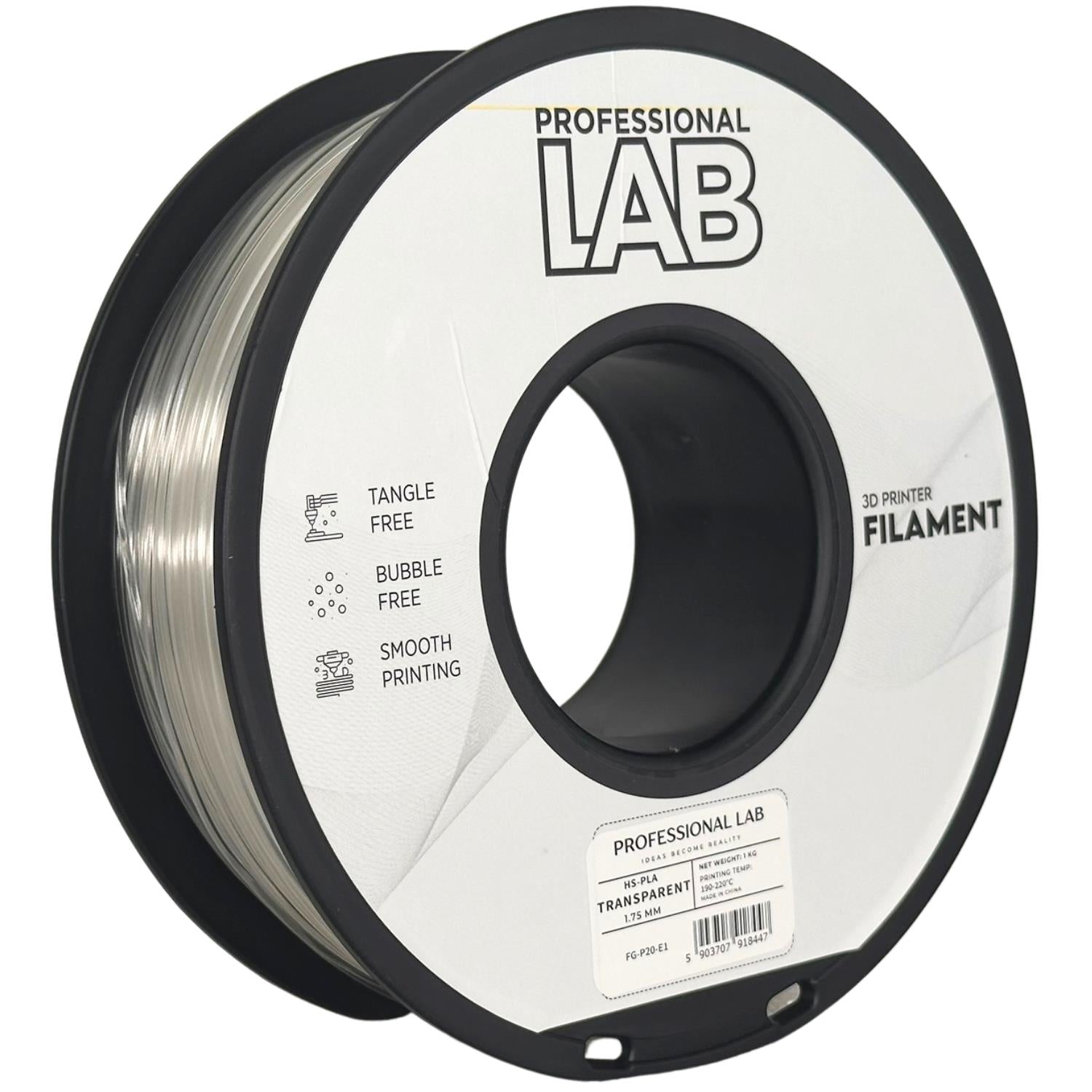 HS-PLA filamenttekercs, átlátszó, Prof. Lab, 1,75 mm