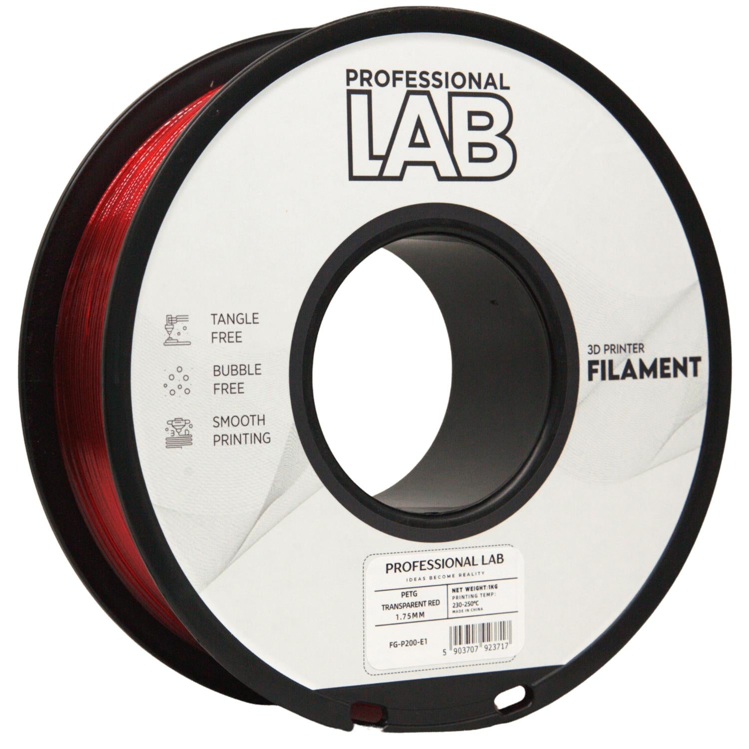 PETG filamenttekercs, átlátszó piros, Prof. Lab, 1,75 mm