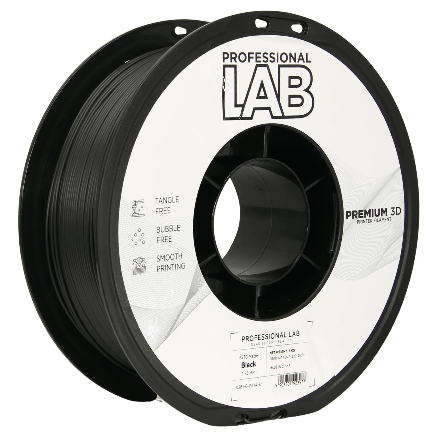 PETG filamenttekercs, matt fekete, Prof. Lab, 1,75 mm