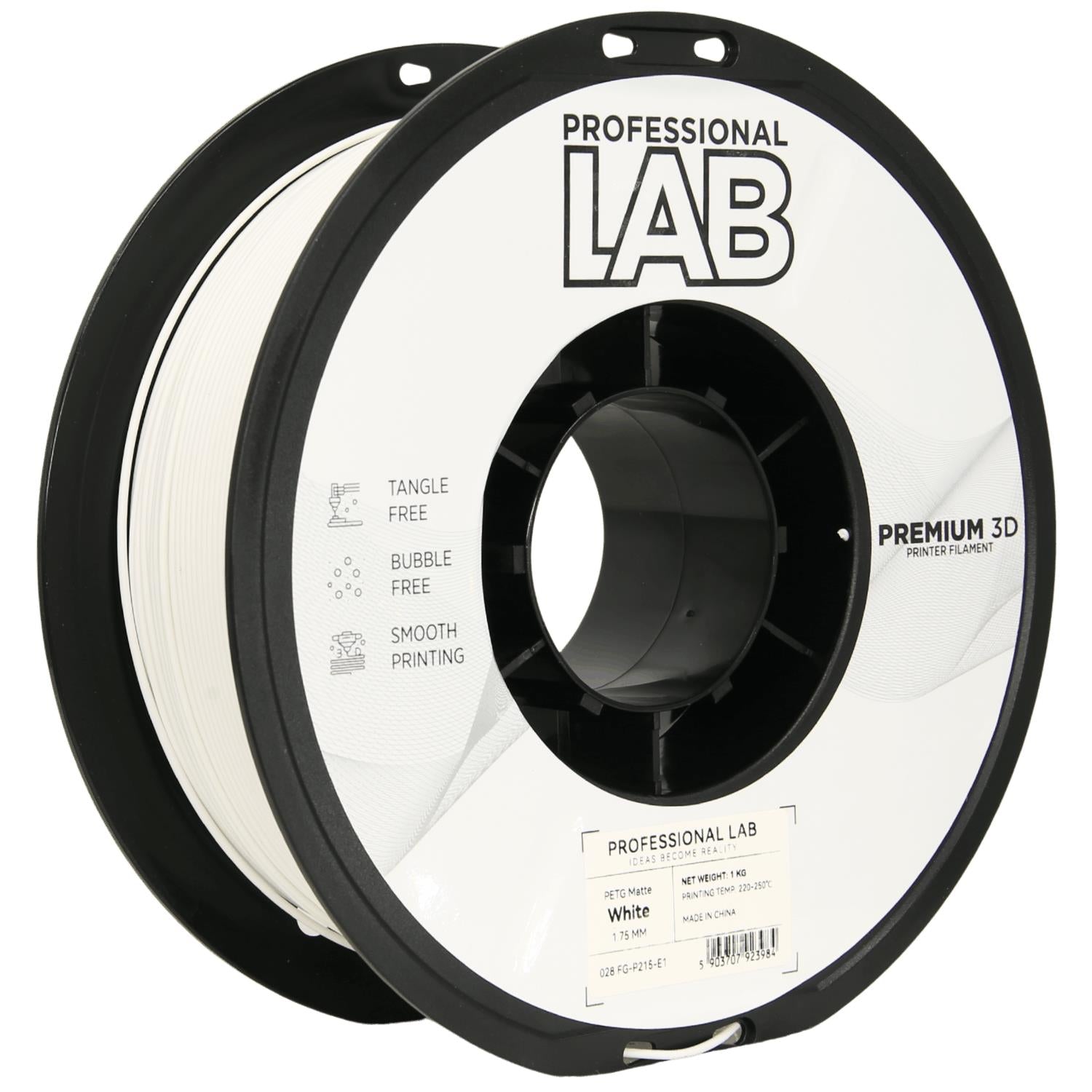 PETG filamenttekercs, matt fehér, Prof. Lab, 1,75 mm