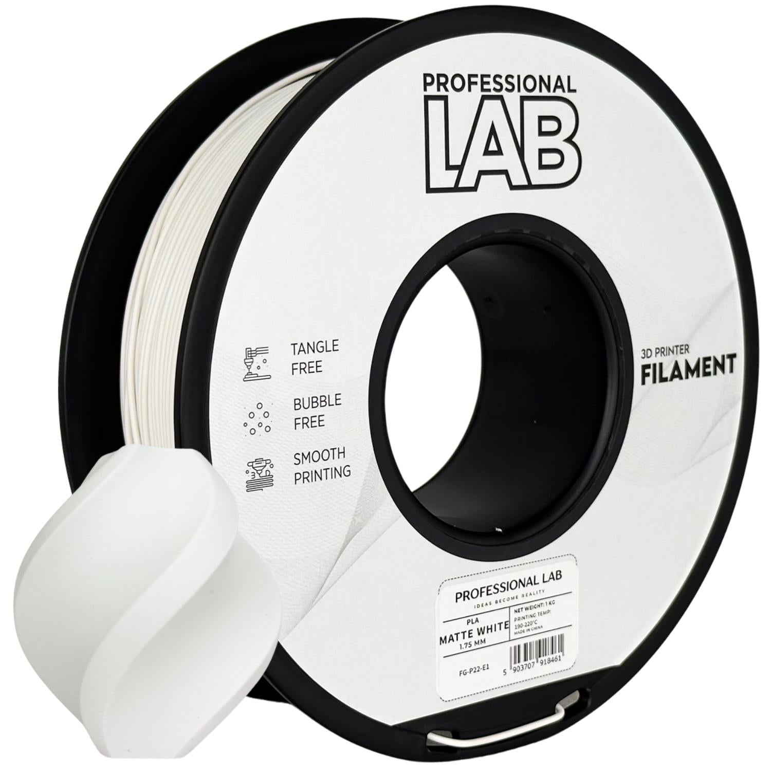 PLA filamenttekercs, matt fehér, Prof. Lab, 1,75 mm
