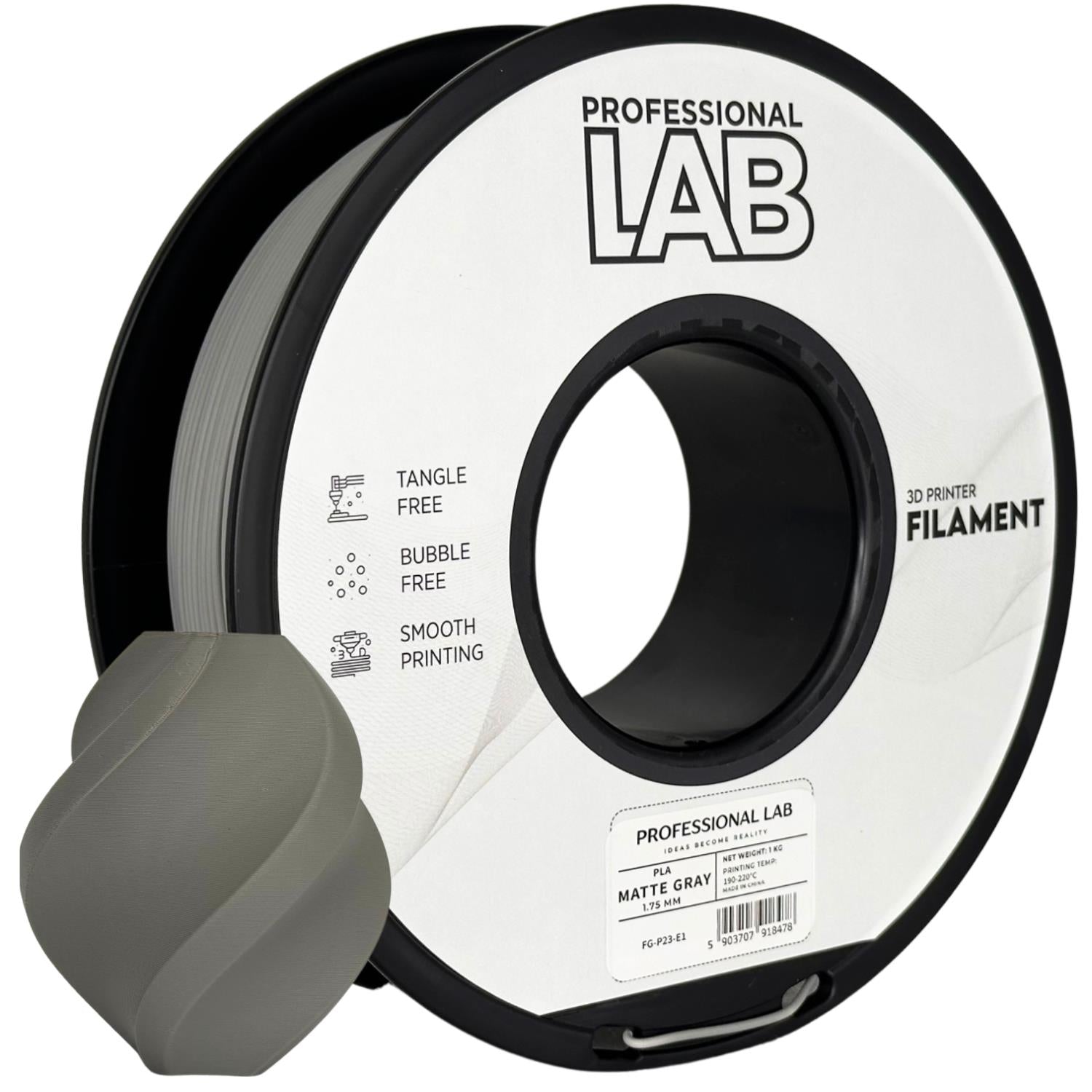 PLA filamenttekercs, matt szürke, Prof. Lab, 1,75 mm