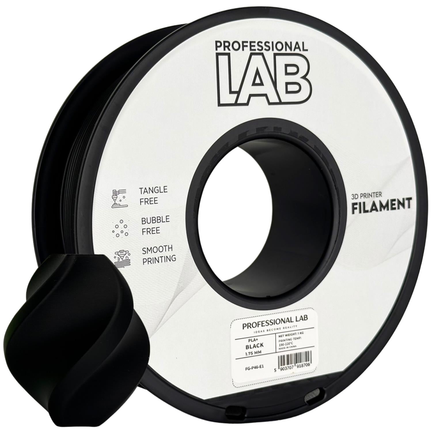 PLA+ filamenttekercs, fekete, Prof. Lab, 1,75 mm