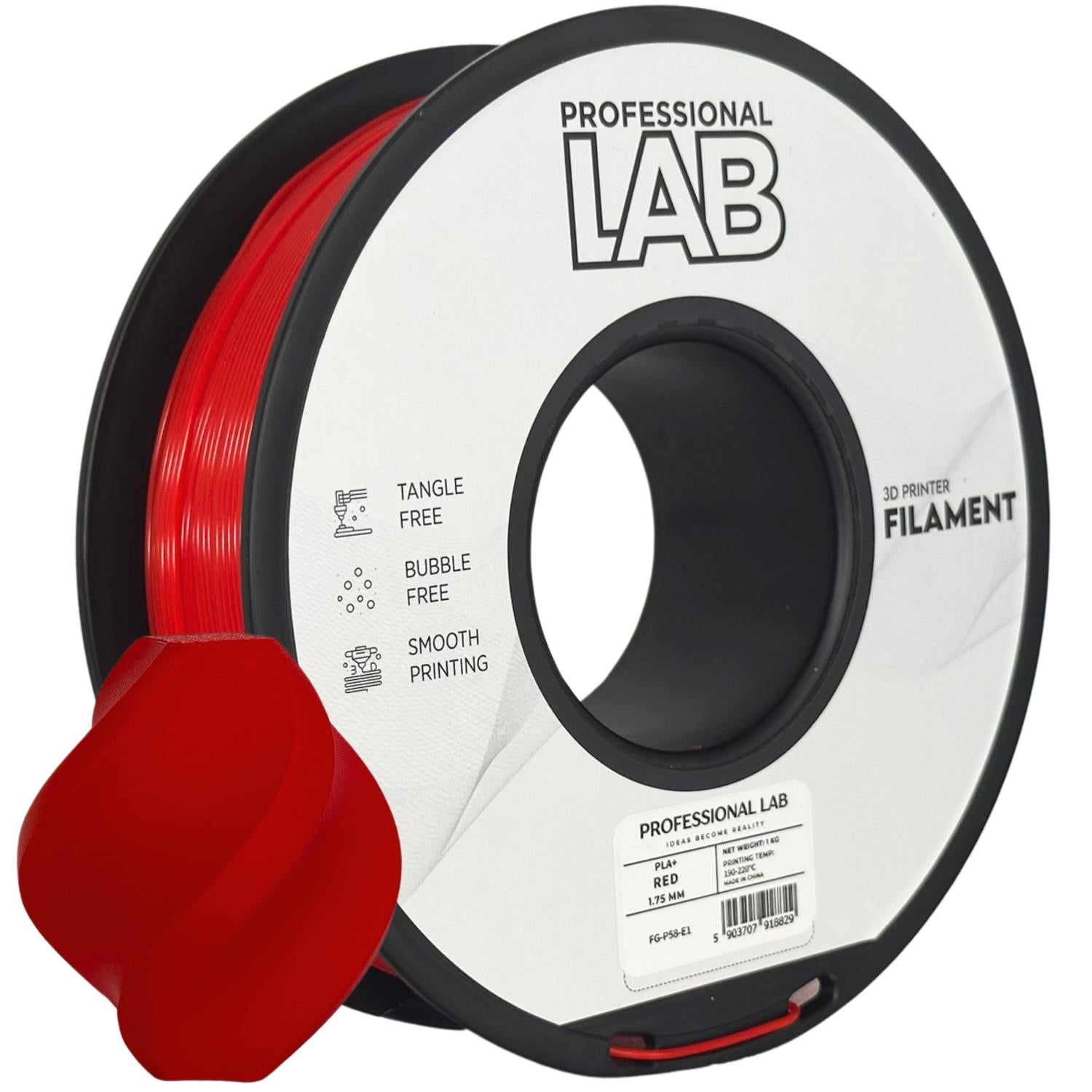 Spool of PLA+ red filament, Prof. Lab, 1.75 mm