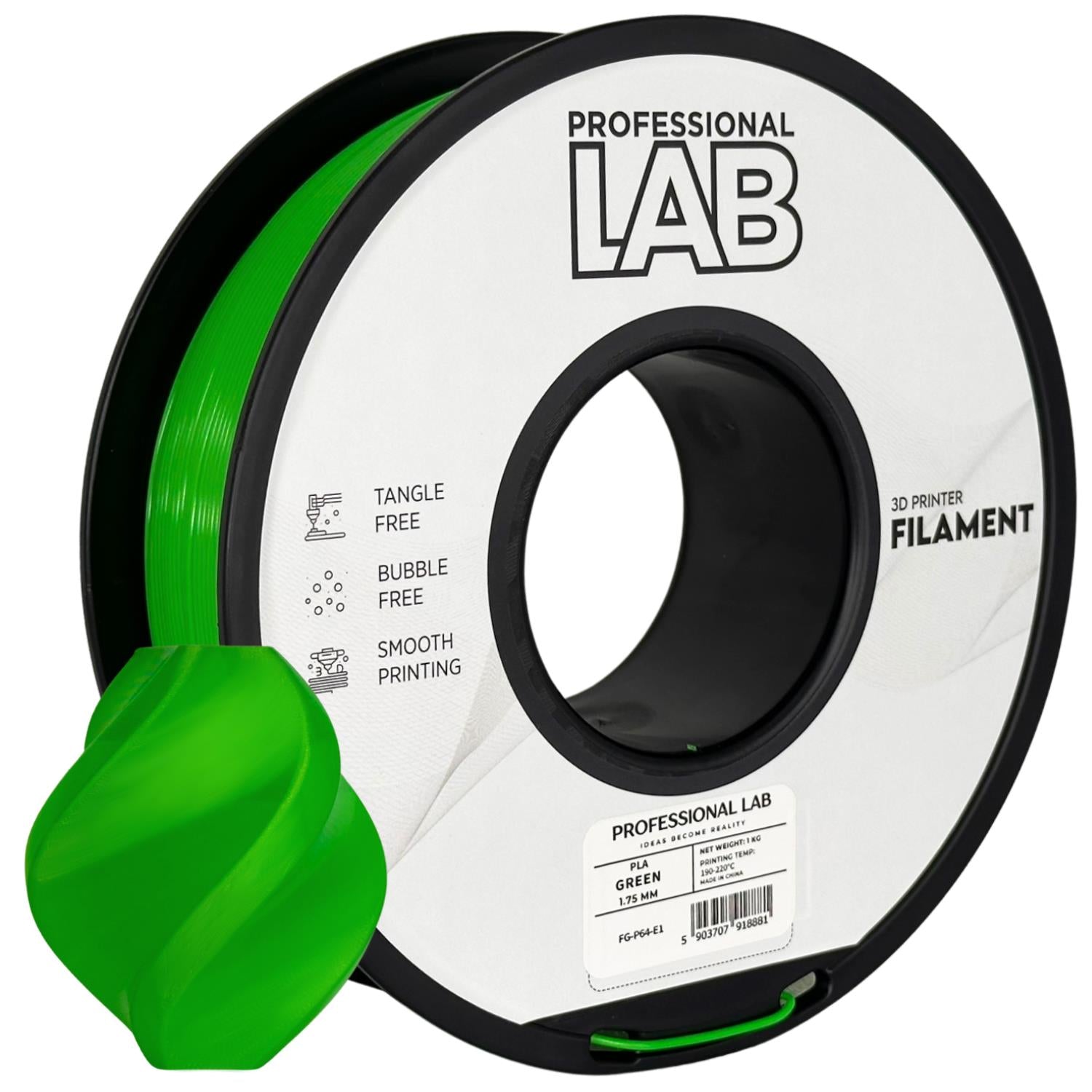 Spool of PLA green filament, Prof. Lab, 1.75 mm