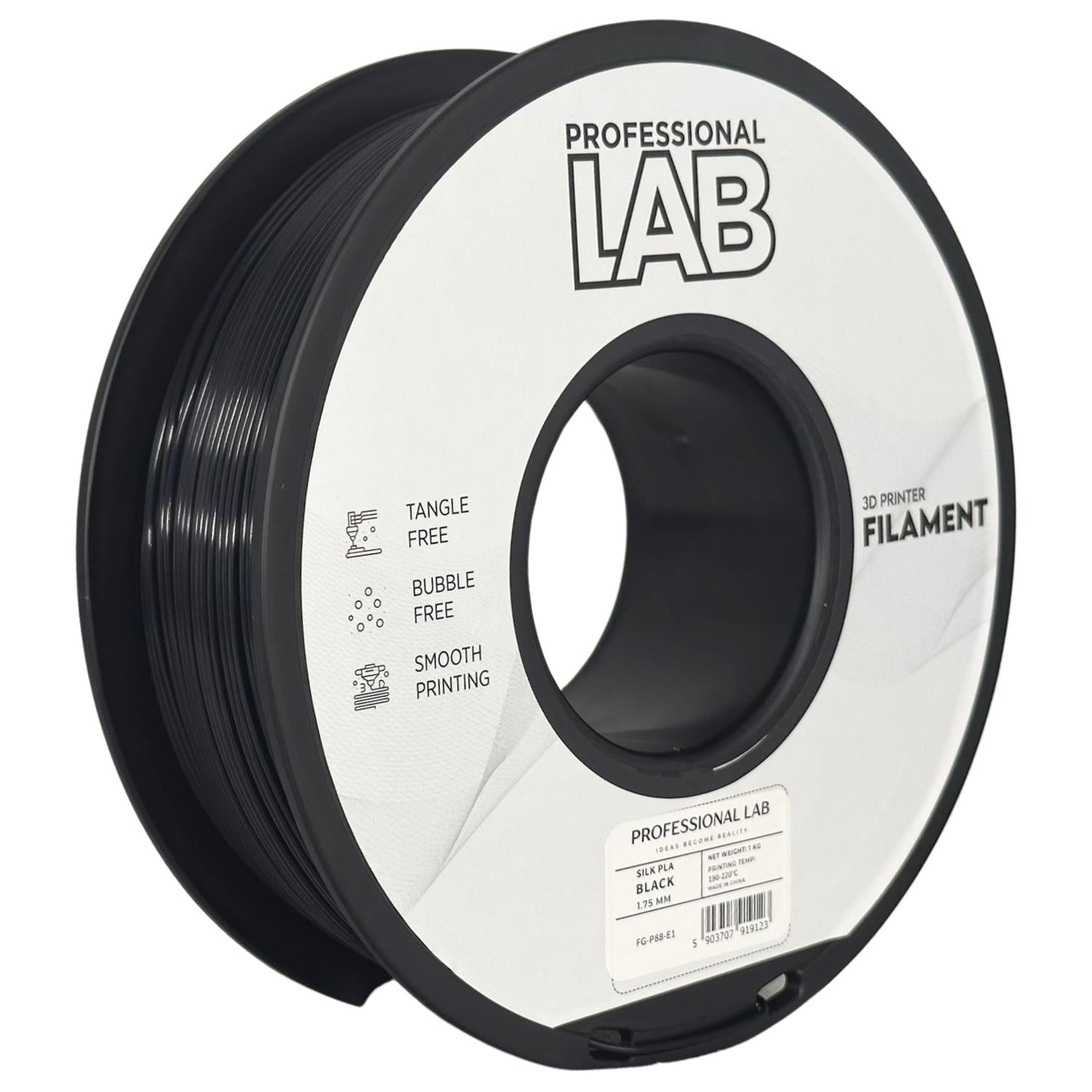 Silk PLA filamenttekercs, fekete, Prof. Lab, 1,75 mm