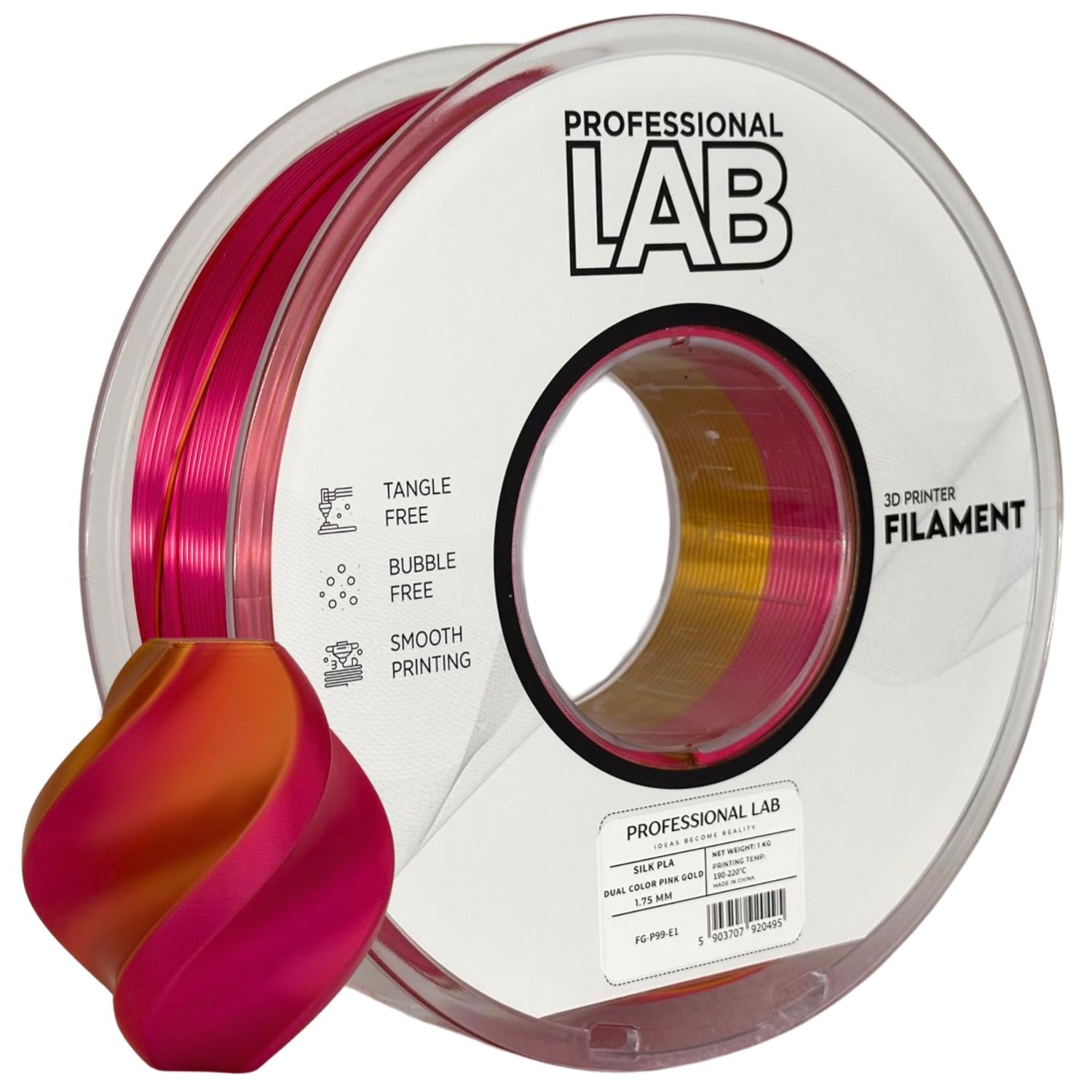Silk PLA filamenttekercs, Dual Color rózsaszín arany, Prof. Lab, 1,75 mm