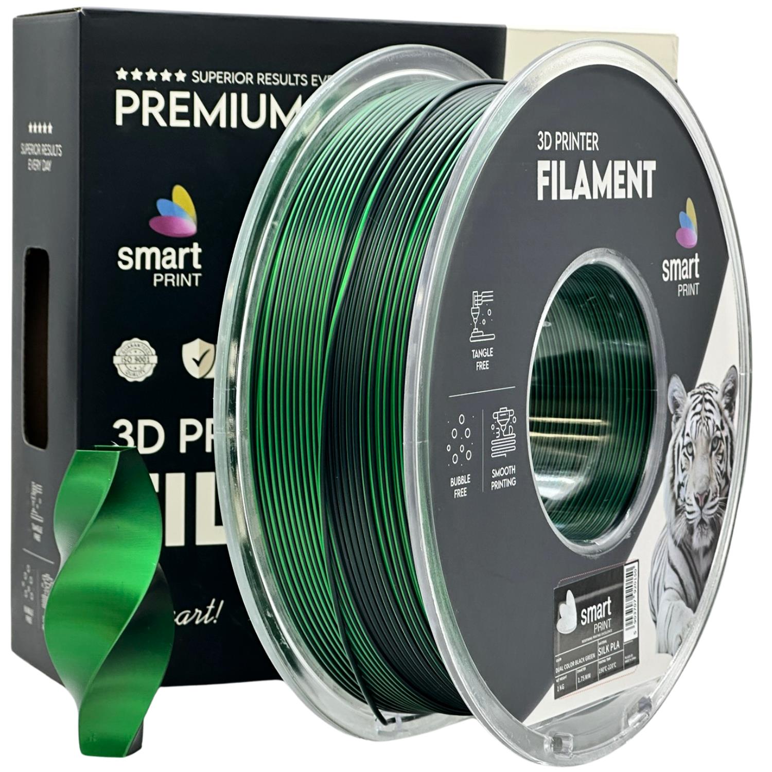 Silk PLA filamenttekercs, Dual Color fekete zöld, Smart Print, 1,75 mm