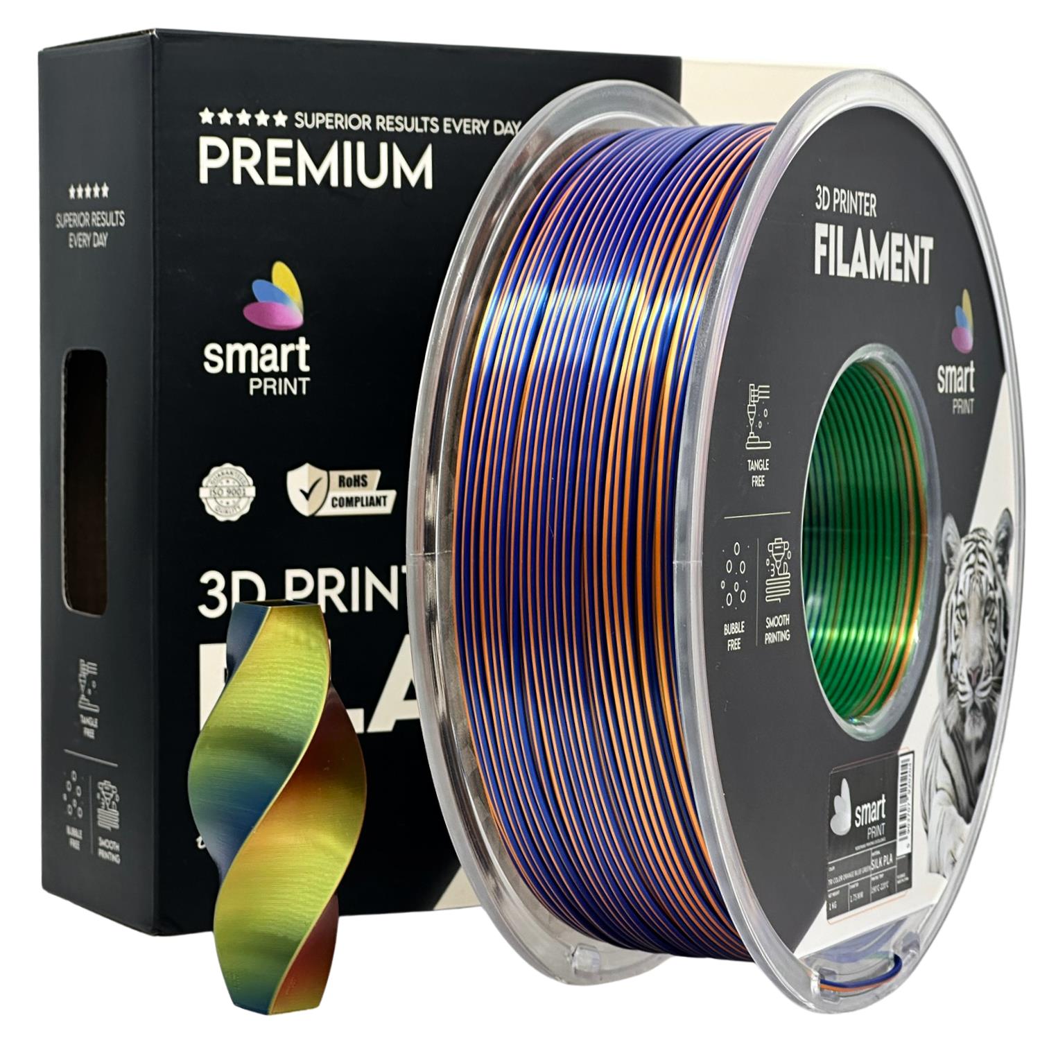 Silk PLA filamenttekercs, Tri Color narancssárga kék zöld, Smart Print, 1,75 mm