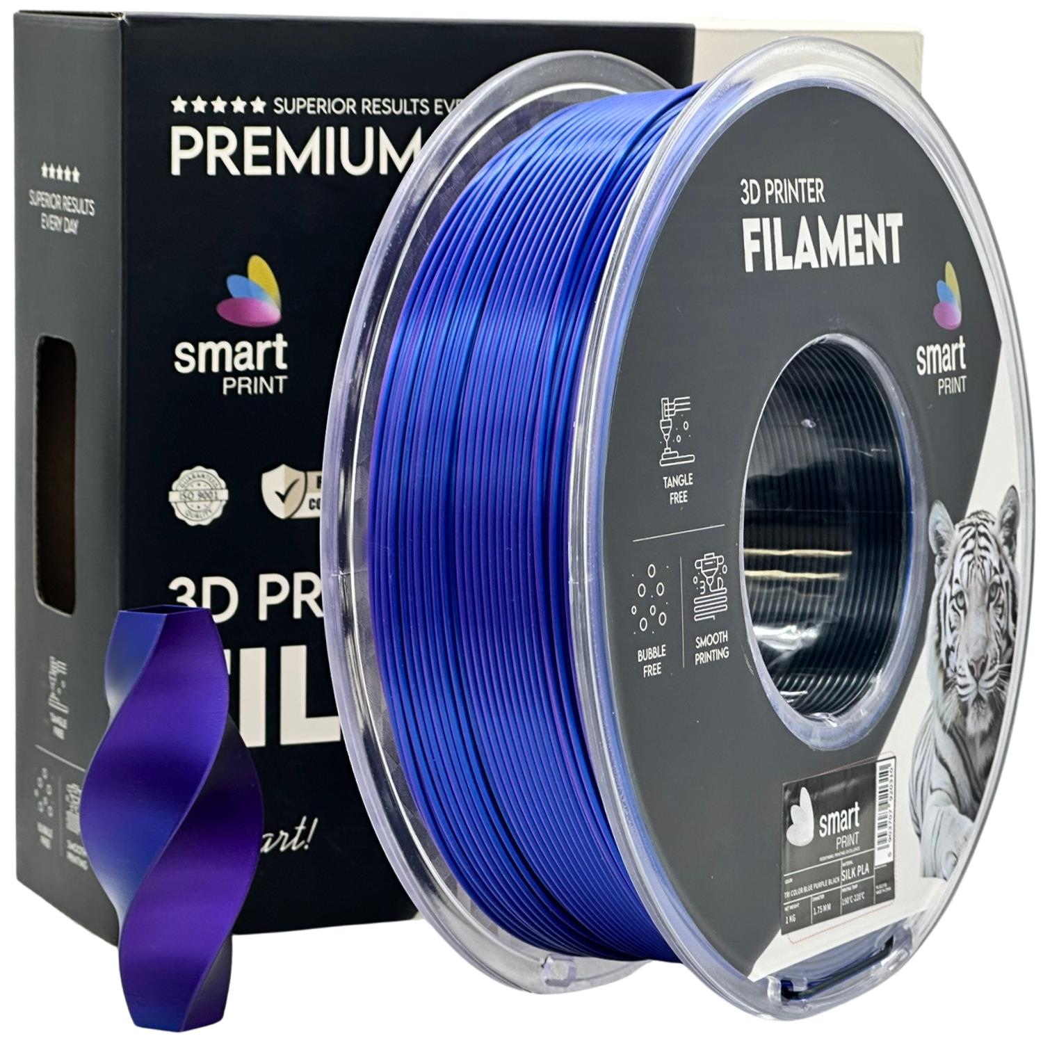 Silk PLA filamenttekercs, Tri Color kék lila fekete, Smart Print, 1,75 mm