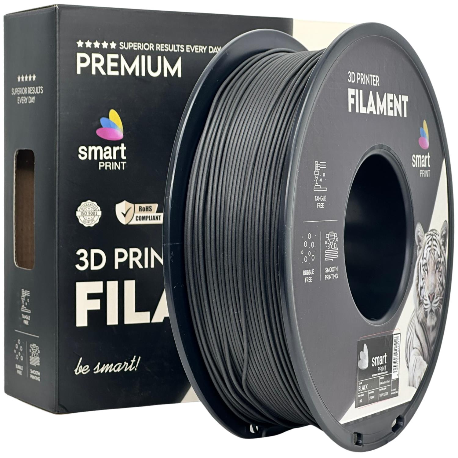 PLA-CF filamenttekercs, fekete, Smart Print, 1,75 mm
