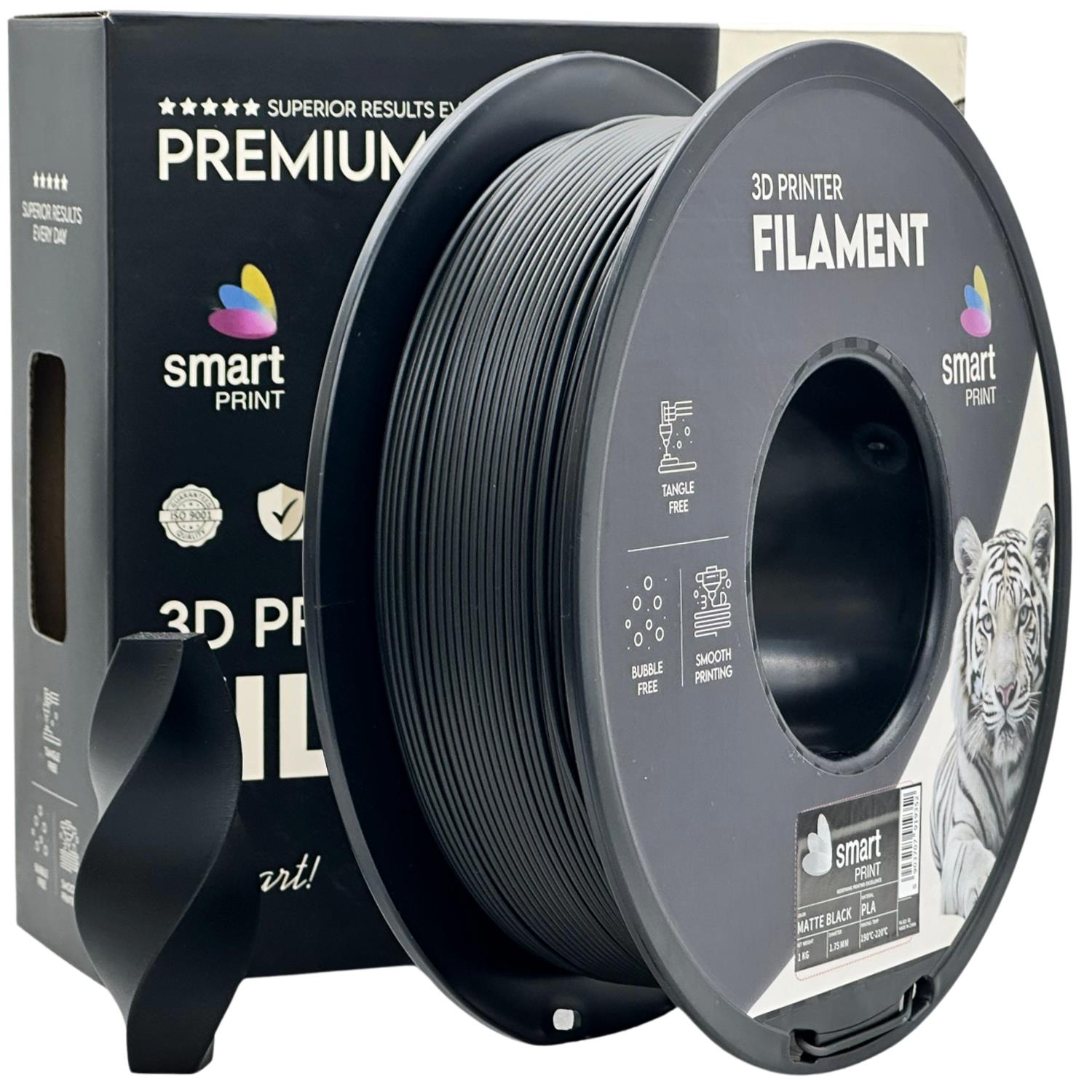 Spool of PLA matte black filament, Smart Print, 1.75 mm