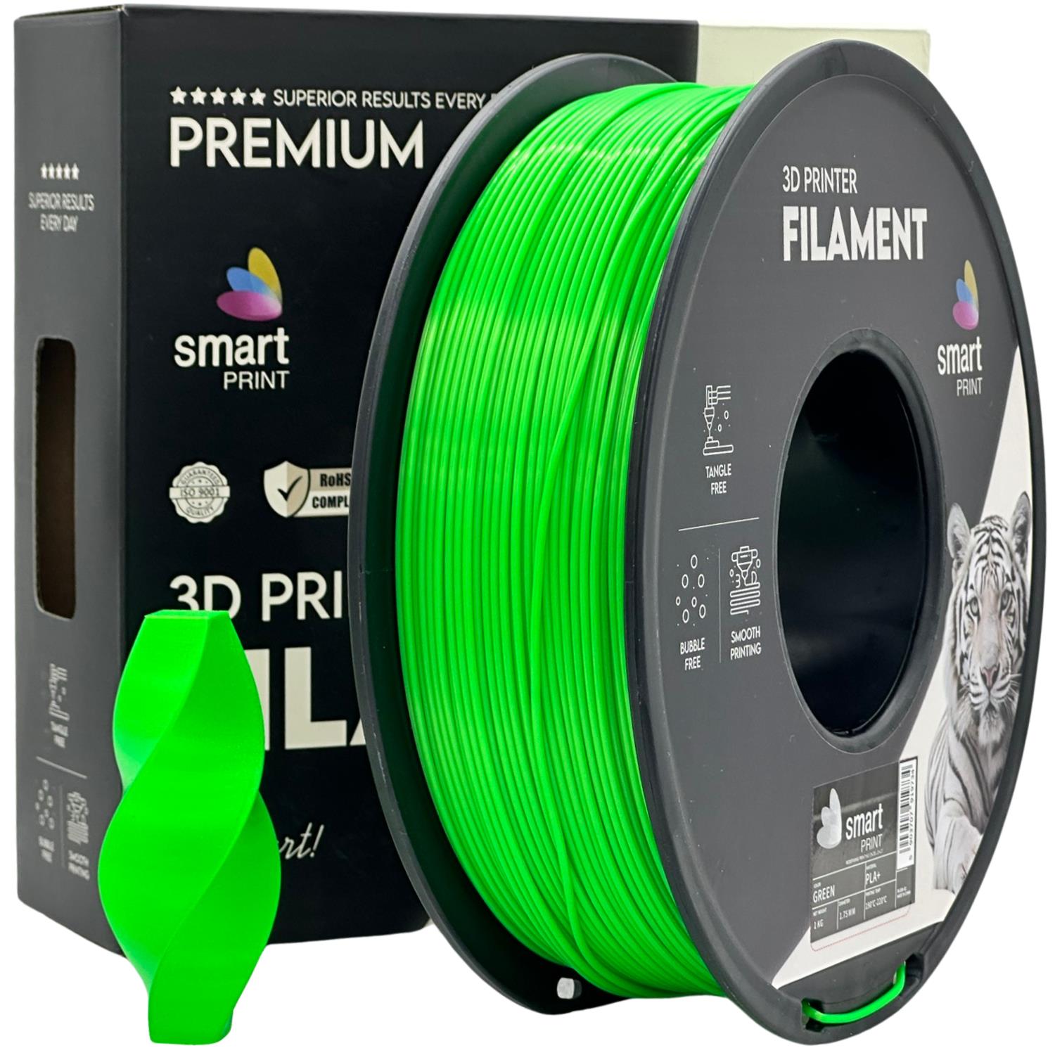 Spool of PLA+ green filament, Smart Print, 1.75 mm