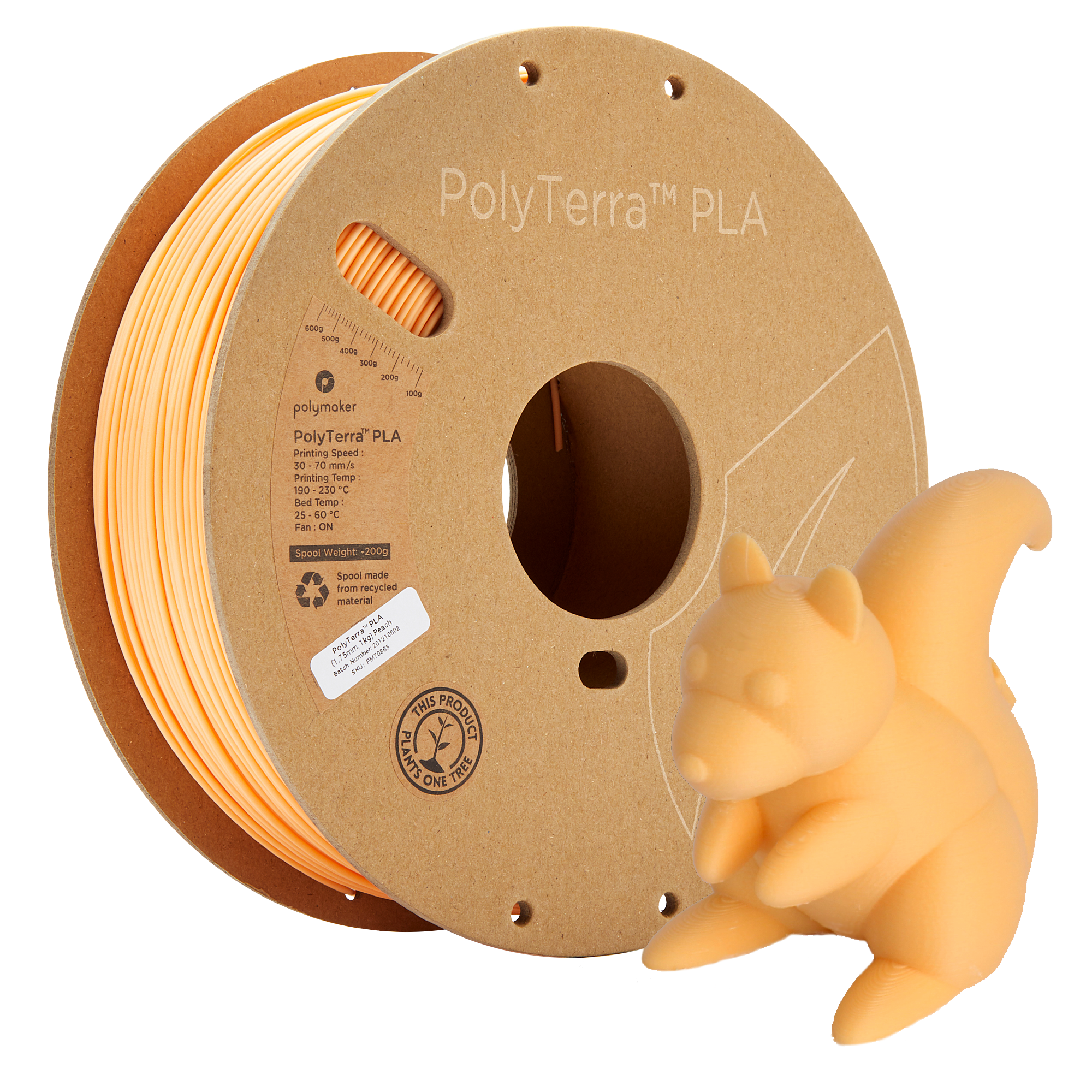 PLA filamenttekercs, matt pasztell barack, Polymaker, 1,75 mm