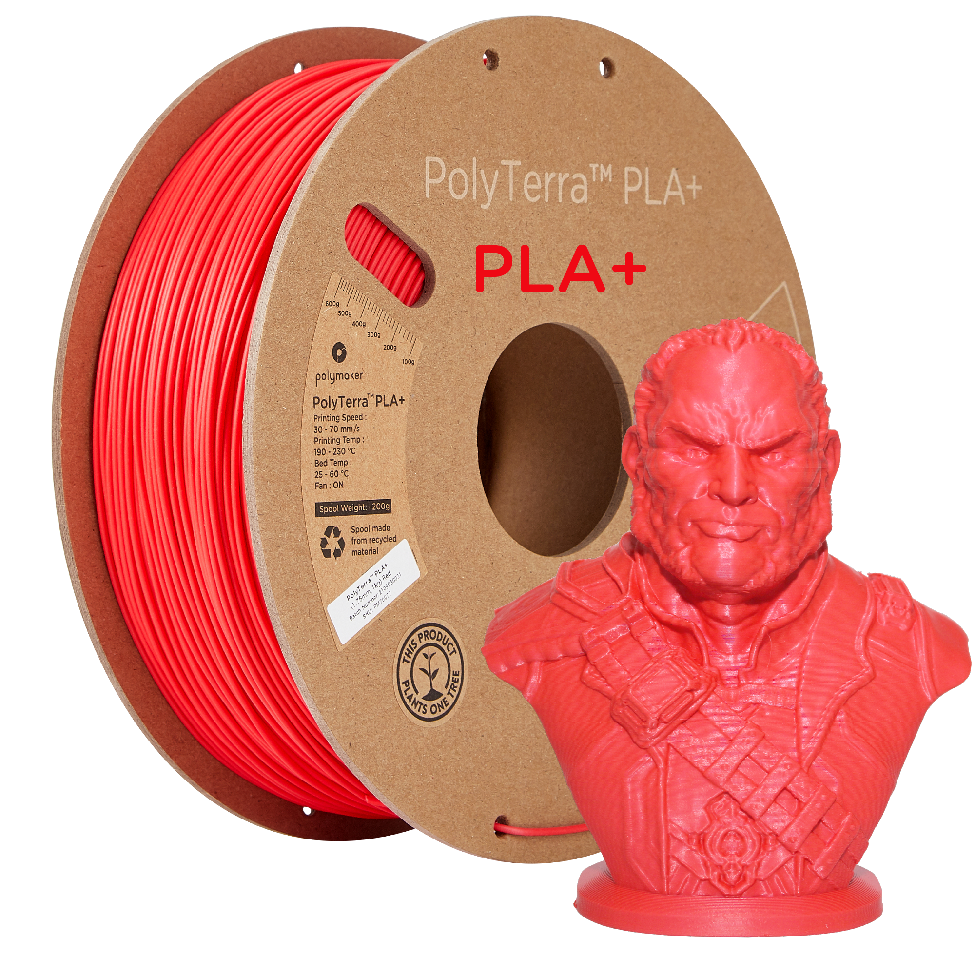 PLA+ filamenttekercs, szatén piros, Polymaker, 1,75 mm