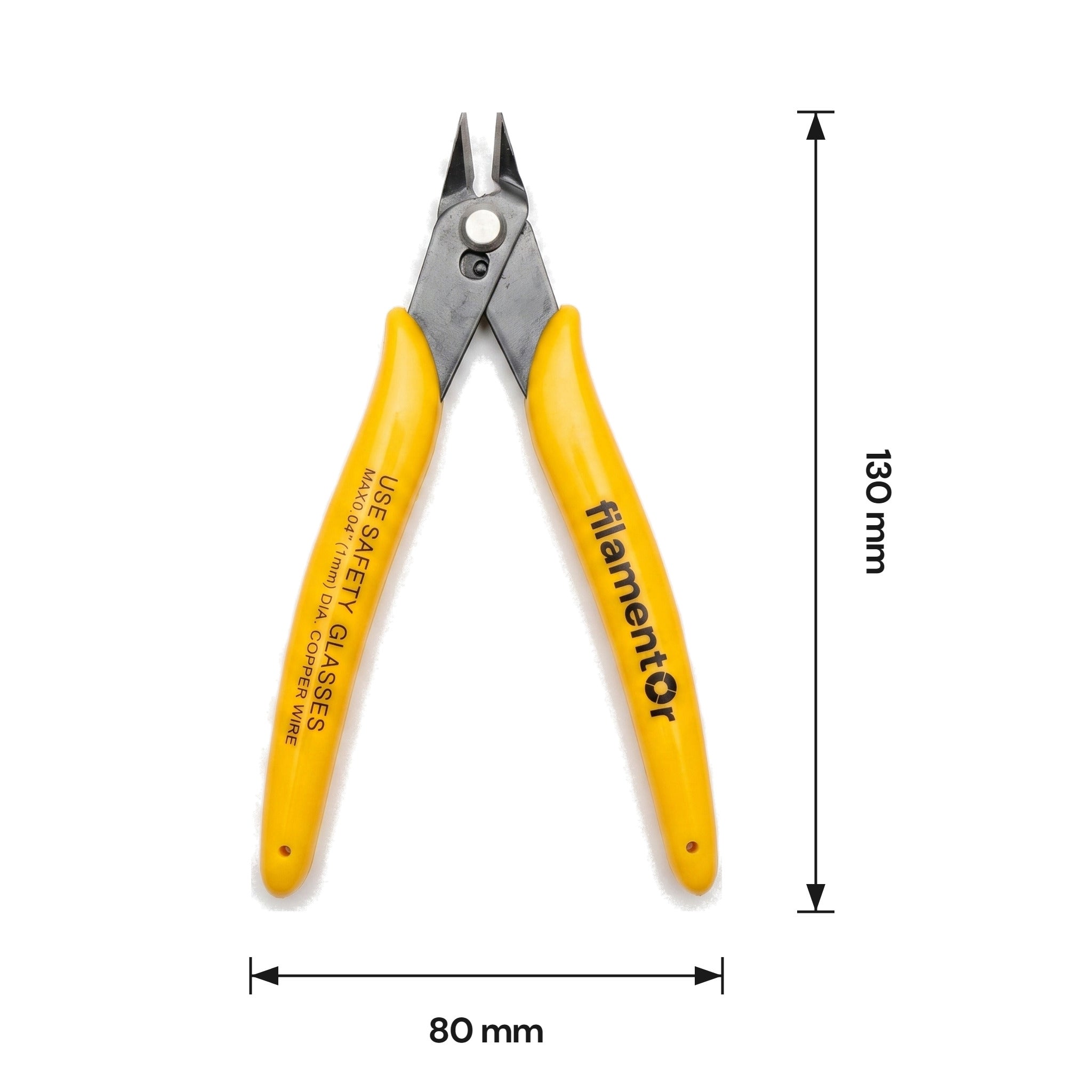 Dimensions of the Filamentor flush cutters, 80 × 130 mm