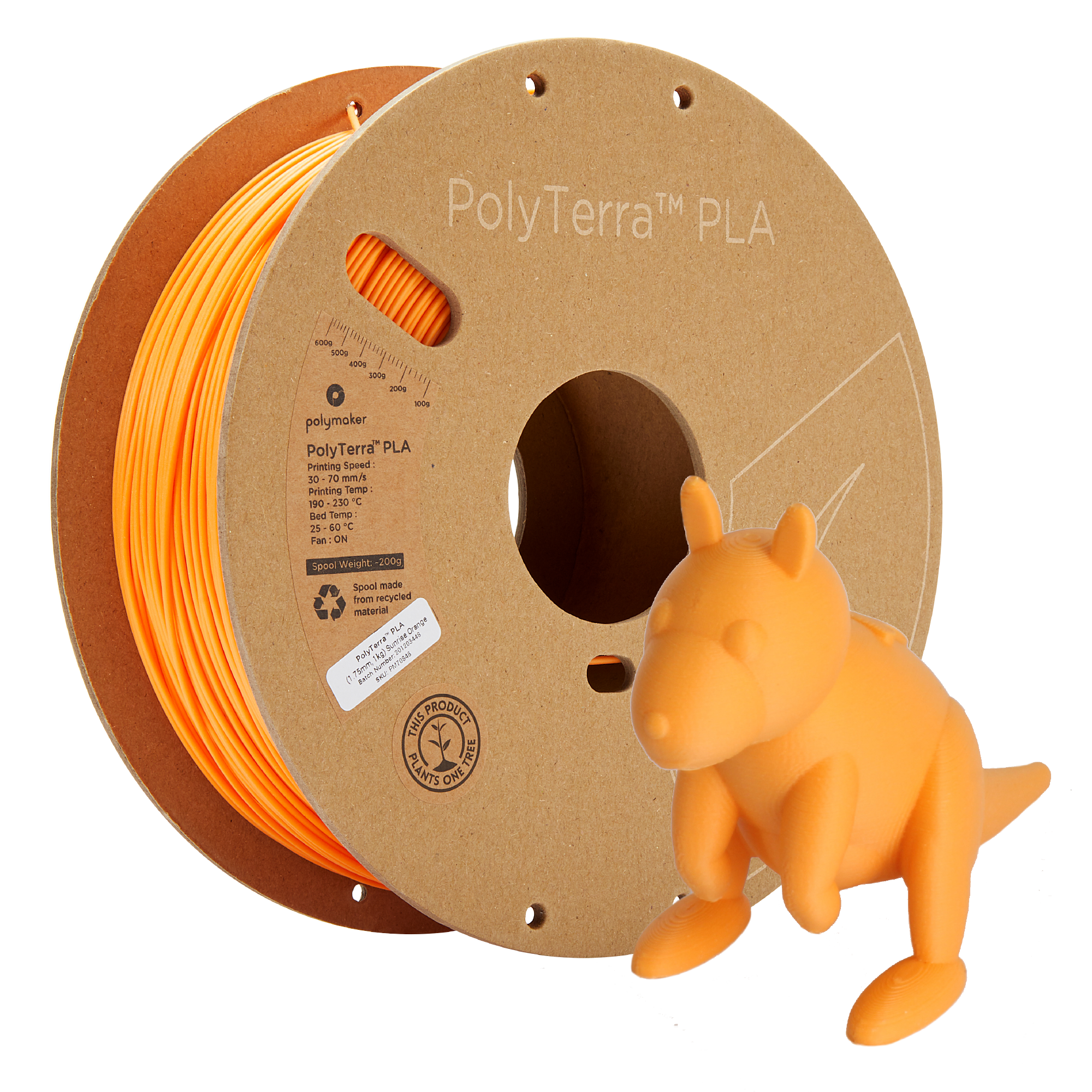 Spool of PLA matte orange filament, Polymaker, 1.75 mm